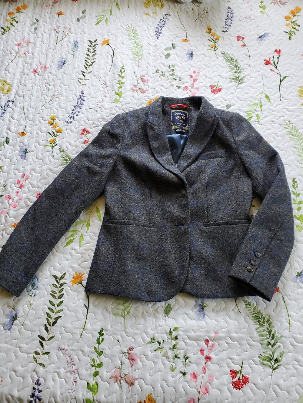 Boden Women's Tweed Blazer Gray & Blue Windowpane, Size 10R - Picture 14 of 15